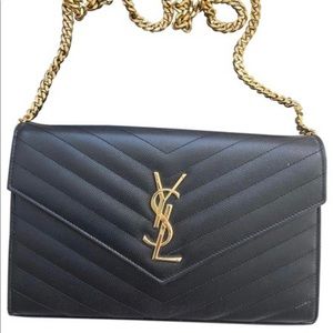 SAINT LAURENT MATELASSÉ CHAIN WALLET IN GRAIN DE POUDRE EMBOSSED LEATHER